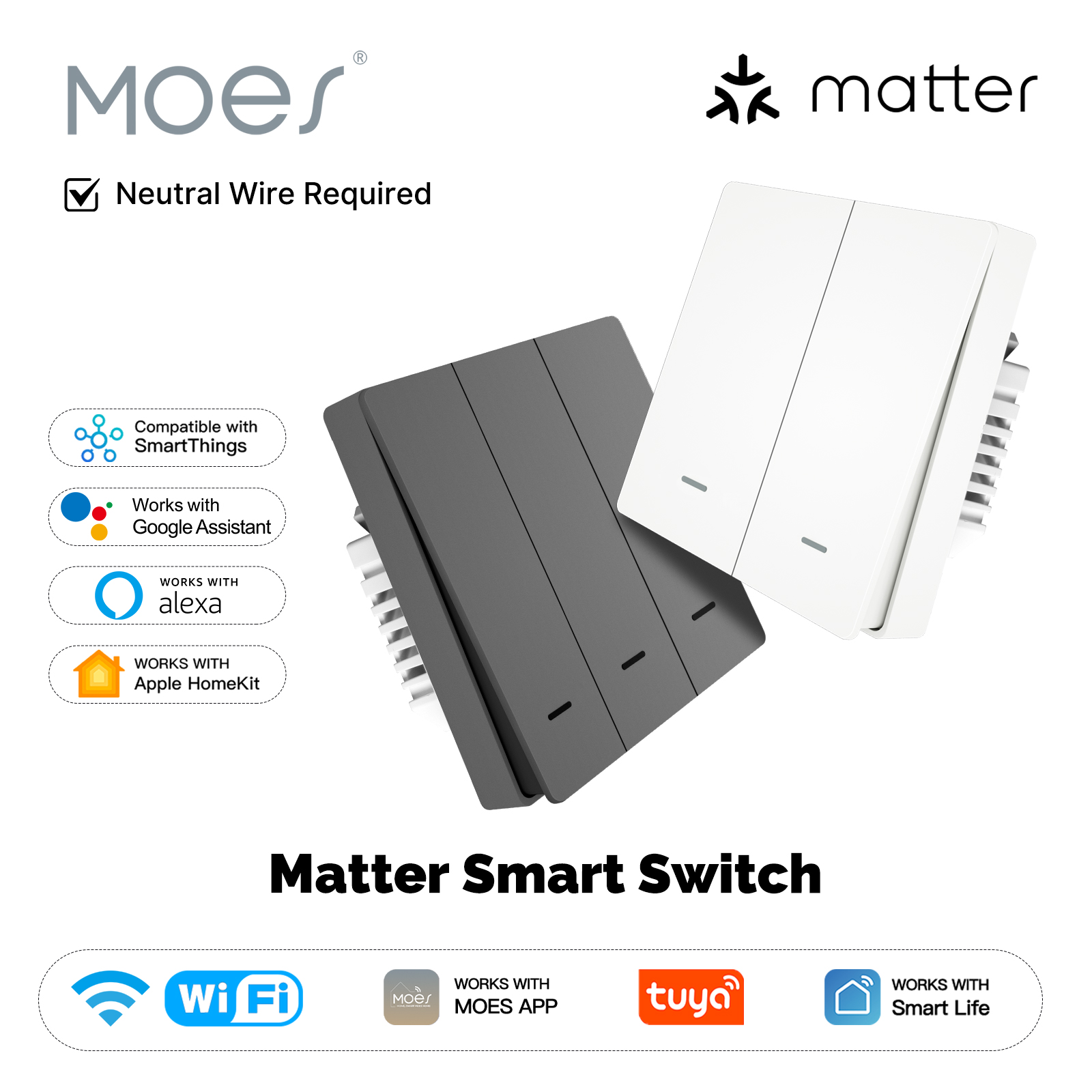 Smart Light Switch Wifi - MOES Matter Tuya WiFi bouton lumineux