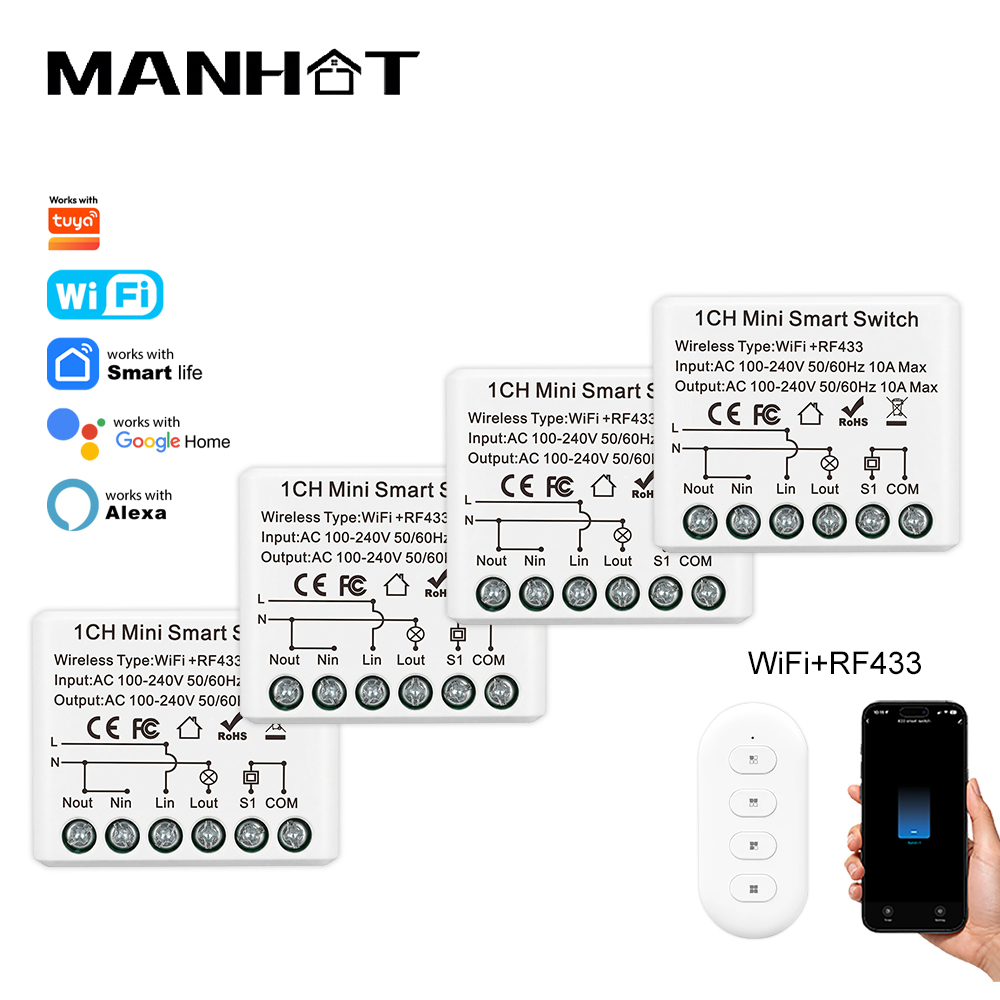Smart Light Switch Wifi - Mini-interrupteur intelligent WIFI 10A, télécommande sans
